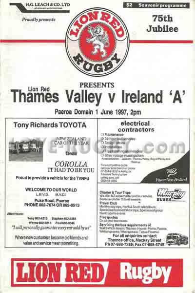 1997 Thames Valley v Ireland A  Rugby Programme